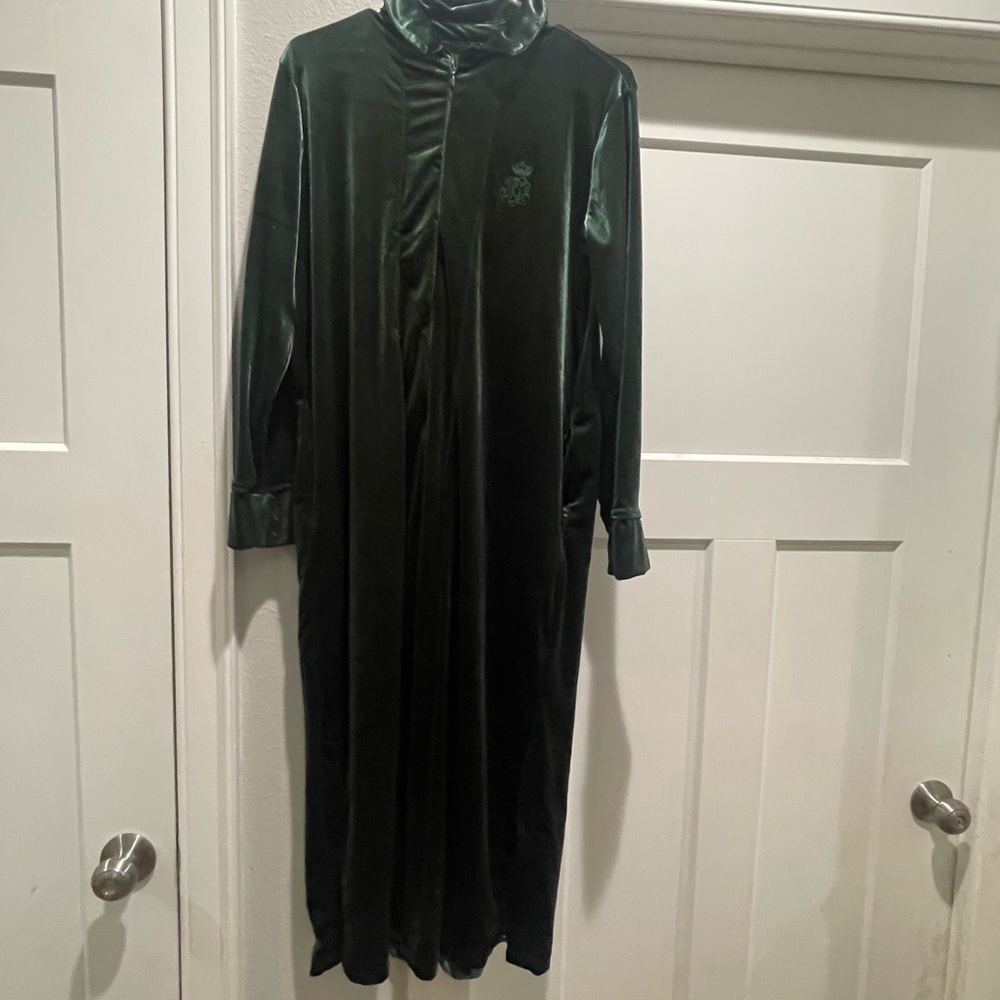 Lauren Ralph Lauren Velvet Robe S Caftan Pajama Velvet Zip Embroidered LRL Crest